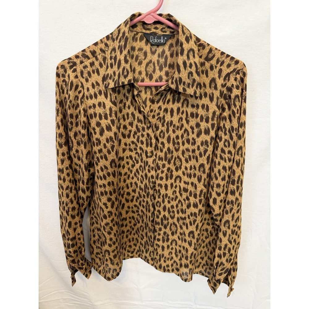 Rafaella Leopard Animal Print Classic Glamour Office Workwear Long Sleeve Blouse